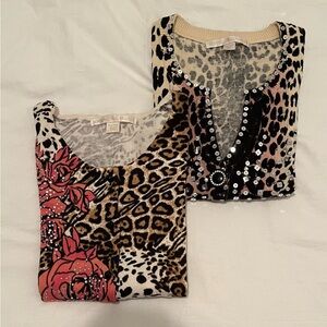 Boston Proper Animal Print Sequin Sweaters  | Lot of 2.  Size XXS